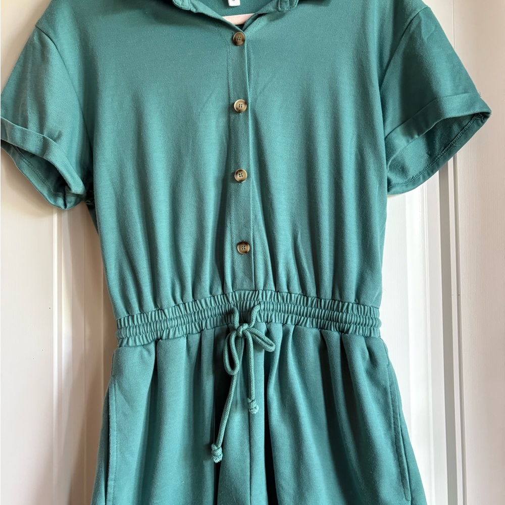 Teal Button-Up Romper